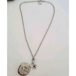 Vivienne Westwood Orb Pedant Necklace 3D BROKEN Silver Rhinestones 16+2" DAMAGED